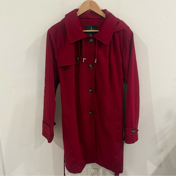 London Fog Women's XXL Red Trench Coat Belted Raincoat with detachable Hood EUC - Picture 3 of 7